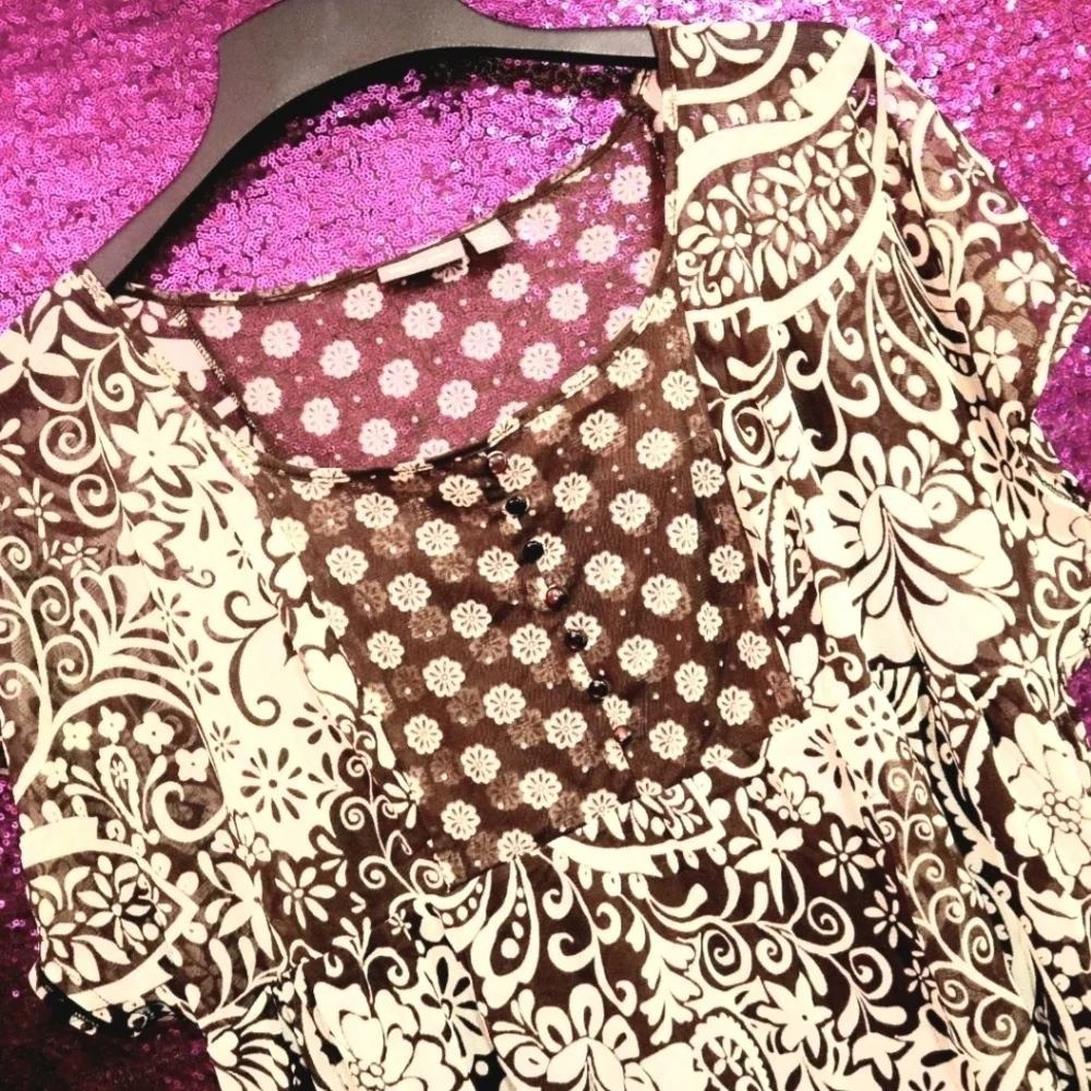 Brown Blouse XL Apt. 9 Women Sheer Floral Paisley Layered Tank Top Shirt